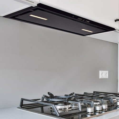 86cm Canopy Cooker Hood - Black Glass | LA-86-CAN-BG-PLUS