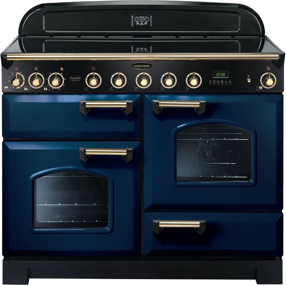 Rangemaster Classic Deluxe 110cm Electric Induction Range Cooker Regal Blue/Brass | CDL110EIRB/B